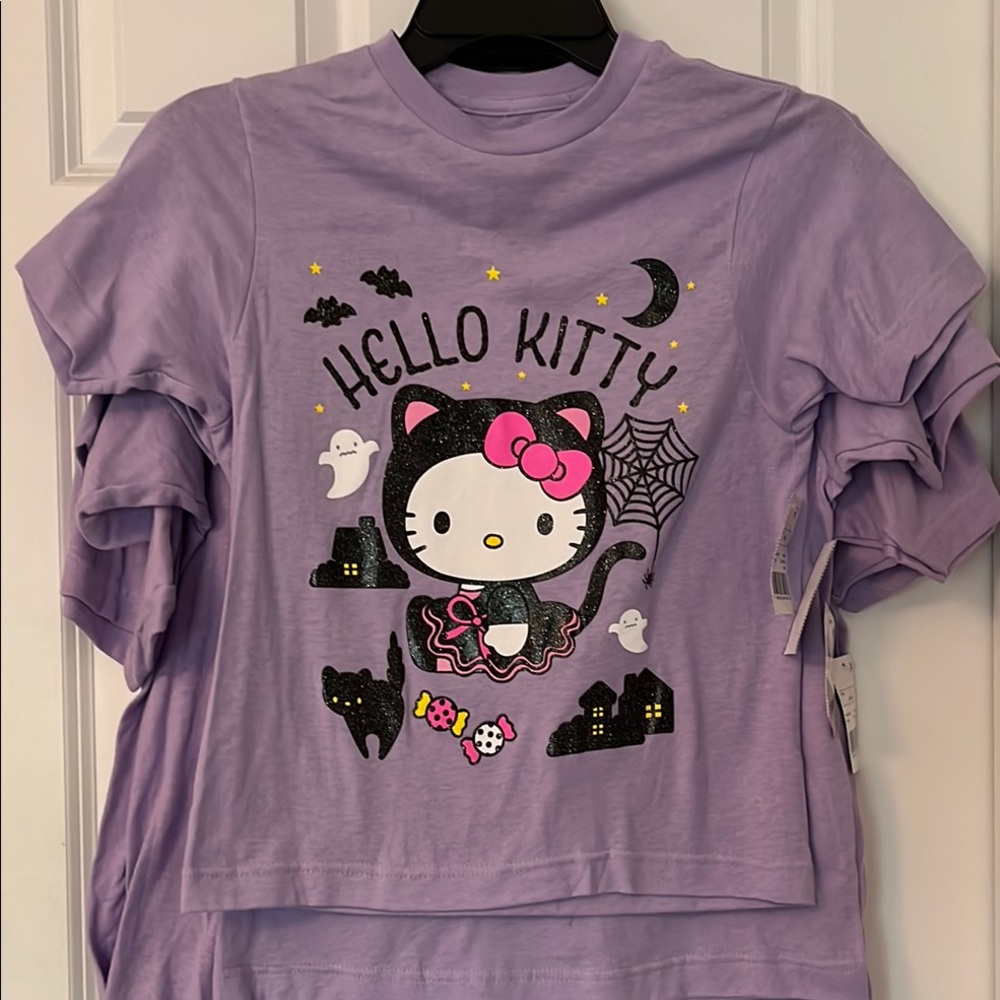 Hello Kitty Purple and Black Short Sleeve Tee with Halloween Design